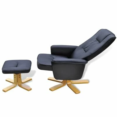 VidaXL Fauteuil avec repose-pied Noir Similicuir 5 VidaXL Fauteuil avec repose-pied Noir Similicuir – Image 3