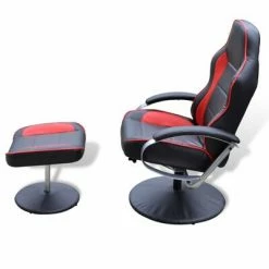 VidaXL Fauteuil avec repose-pied Noir/Rouge Similicuir -Fauteuils Soldes image 3 241037