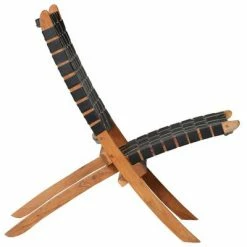 VidaXL Chaise pliable Bandes croisées Noir Cuir véritable -Fauteuils Soldes image 3 246366