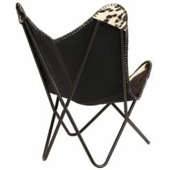 VidaXL Chaise papillon Noir et blanc Cuir véritable de chèvre -Fauteuils Soldes image 3 246390