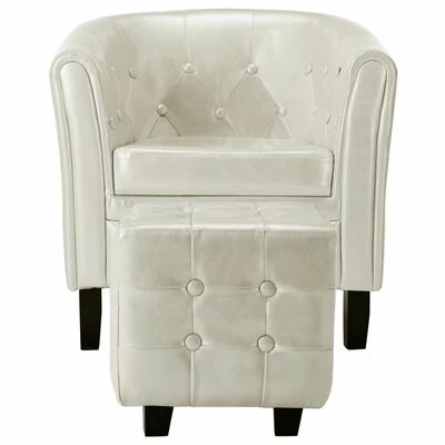 VidaXL Fauteuil avec repose-pied Blanc Similicuir 5 VidaXL Fauteuil avec repose-pied Blanc Similicuir – Image 3