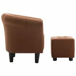 VidaXL Fauteuil et tabouret Marron Tissu -Fauteuils Soldes image 3 248033