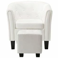 VidaXL Fauteuil avec repose-pied Blanc Similicuir 10 VidaXL Fauteuil avec repose-pied Blanc Similicuir -Fauteuils Soldes image 3 248048