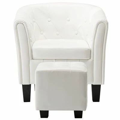 VidaXL Fauteuil avec repose-pied Blanc Similicuir 5 VidaXL Fauteuil avec repose-pied Blanc Similicuir – Image 3