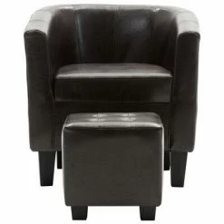 VidaXL Fauteuil avec repose-pied Marron foncé Similicuir -Fauteuils Soldes image 3 248059