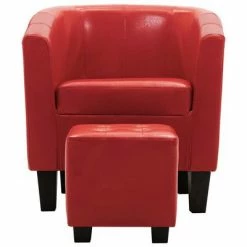VidaXL Fauteuil avec repose-pied Rouge Similicuir -Fauteuils Soldes image 3 248062