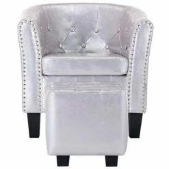 VidaXL Fauteuil avec repose-pied Argenté brillant Similicuir -Fauteuils Soldes image 3 248066