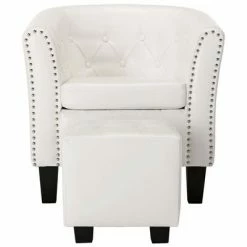 VidaXL Fauteuil avec repose-pied Blanc Similicuir -Fauteuils Soldes image 3 248068