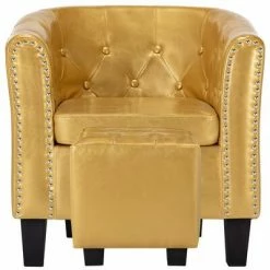 VidaXL Fauteuil avec repose-pied Doré brillant Similicuir -Fauteuils Soldes image 3 248070