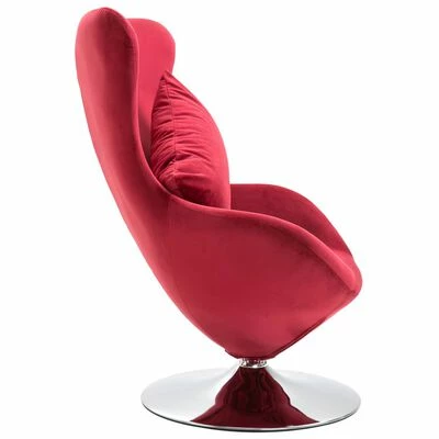VidaXL Fauteuil pivotant en forme d’œuf avec coussin Rouge Velours 5 VidaXL Fauteuil pivotant en forme d’œuf avec coussin Rouge Velours – Image 3