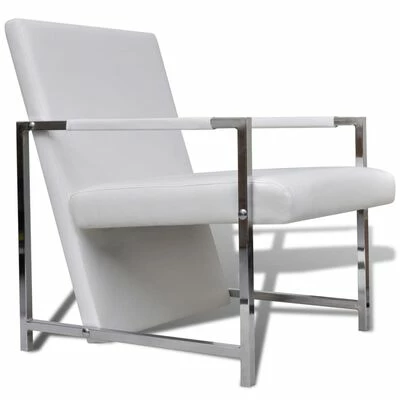 VidaXL Fauteuils 2 pcs avec cadre chromé Blanc Similicuir 5 VidaXL Fauteuils 2 pcs avec cadre chromé Blanc Similicuir – Image 3
