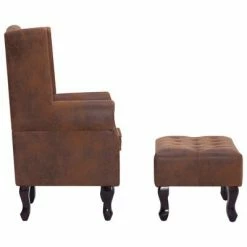 VidaXL Fauteuil Chesterfield et repose-pieds Marron Similicuir daim -Fauteuils Soldes image 3 281277