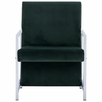 VidaXL Fauteuil avec pieds en chrome Vert foncé Velours 5 VidaXL Fauteuil avec pieds en chrome Vert foncé Velours – Image 3