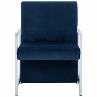 VidaXL Fauteuil avec pieds en chrome Bleu Velours 5 VidaXL Fauteuil avec pieds en chrome Bleu Velours – Image 3