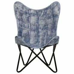 VidaXL Chaise papillon Bleu indigo Toile 10 VidaXL Chaise papillon Bleu indigo Toile -Fauteuils Soldes image 3 283765