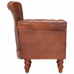 VidaXL Fauteuil Marron Cuir de chèvre véritable -Fauteuils Soldes image 3 288287