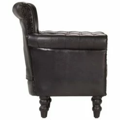 VidaXL Fauteuil Noir Cuir de chèvre véritable -Fauteuils Soldes image 3 288288