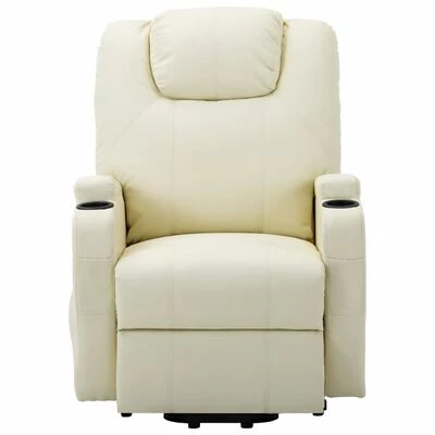 VidaXL Fauteuil inclinable Blanc crème Similicuir 5 VidaXL Fauteuil inclinable Blanc crème Similicuir – Image 3