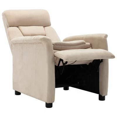 VidaXL Fauteuil inclinable Crème Similicuir daim 5 VidaXL Fauteuil inclinable Crème Similicuir daim – Image 3