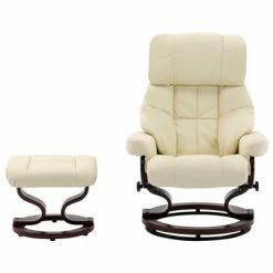 VidaXL Fauteuil inclinable repose-pied Crème Similicuir et bois courbé -Fauteuils Soldes image 3 289859