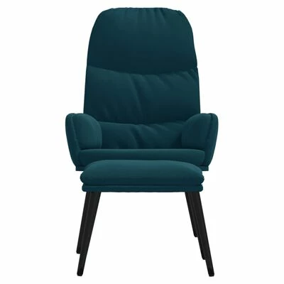 VidaXL Chaise de relaxation avec tabouret Bleu Velours 5 VidaXL Chaise de relaxation avec tabouret Bleu Velours – Image 3