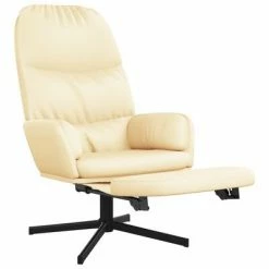 VidaXL Chaise de relaxation avec tabouret Blanc crème Similicuir -Fauteuils Soldes image 3 3097416