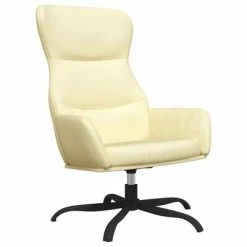 VidaXL Chaise de relaxation avec tabouret Crème Similicuir -Fauteuils Soldes image 3 3097445