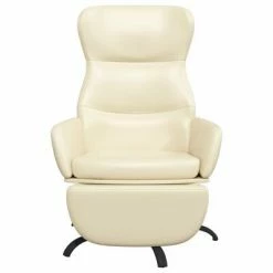 VidaXL Chaise de relaxation avec repose-pied Crème Similicuir -Fauteuils Soldes image 3 3097452