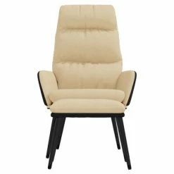 VidaXL Chaise de relaxation avec tabouret Crème Tissu et similicuir -Fauteuils Soldes image 3 3097508