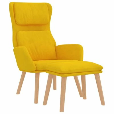 VidaXL Chaise de détente et repose-pied Jaune moutarde Velours 5 VidaXL Chaise de détente et repose-pied Jaune moutarde Velours – Image 3