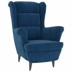 VidaXL Fauteuil à oreilles avec tabouret Bleu Velours -Fauteuils Soldes image 3 3115930