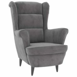 VidaXL Fauteuil à oreilles avec tabouret Gris clair Velours -Fauteuils Soldes image 3 3115931