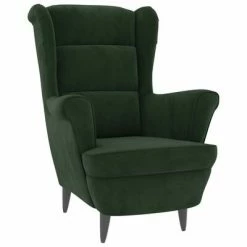 VidaXL Fauteuil à oreilles avec tabouret Vert foncé Velours -Fauteuils Soldes image 3 3115933