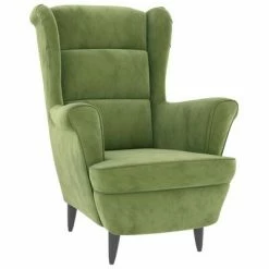 VidaXL Fauteuil à oreilles avec tabouret Vert clair Velours -Fauteuils Soldes image 3 3115934