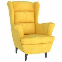 VidaXL Fauteuil à oreilles avec tabouret Jaune moutarde Velours -Fauteuils Soldes image 3 3115938