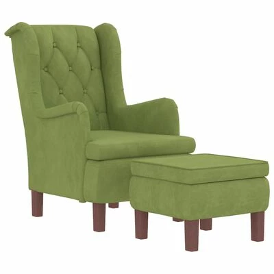 VidaXL Fauteuil avec tabouret Vert clair Velours 5 VidaXL Fauteuil avec tabouret Vert clair Velours – Image 3