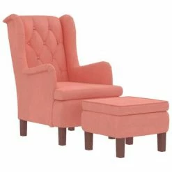 VidaXL Fauteuil avec tabouret Rose Velours -Fauteuils Soldes image 3 3121245