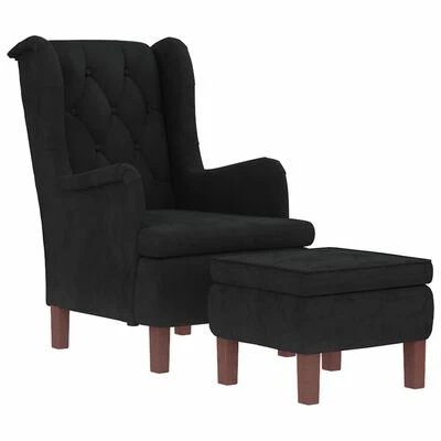 VidaXL Fauteuil avec tabouret Noir Velours 5 VidaXL Fauteuil avec tabouret Noir Velours – Image 3