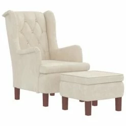 VidaXL Fauteuil avec tabouret Crème Velours 10 VidaXL Fauteuil avec tabouret Crème Velours -Fauteuils Soldes image 3 3121250