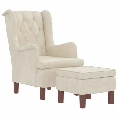 VidaXL Fauteuil avec tabouret Crème Velours 5 VidaXL Fauteuil avec tabouret Crème Velours – Image 3