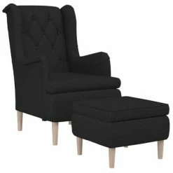VidaXL Fauteuil avec tabouret Noir Tissu -Fauteuils Soldes image 3 3121253