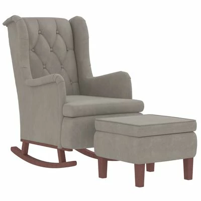 VidaXL Fauteuil avec pieds à bascule et tabouret Gris clair Velours 5 VidaXL Fauteuil avec pieds à bascule et tabouret Gris clair Velours – Image 3
