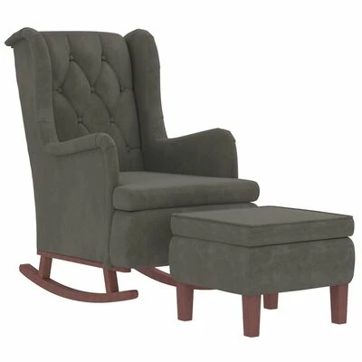 VidaXL Fauteuil avec pieds à bascule et tabouret Gris foncé Velours 5 VidaXL Fauteuil avec pieds à bascule et tabouret Gris foncé Velours – Image 3