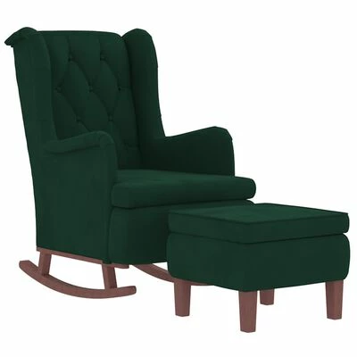 VidaXL Fauteuil avec pieds à bascule et tabouret Vert foncé Velours 5 VidaXL Fauteuil avec pieds à bascule et tabouret Vert foncé Velours – Image 3