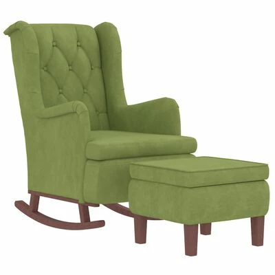 VidaXL Fauteuil avec pieds à bascule et tabouret Vert clair Velours 5 VidaXL Fauteuil avec pieds à bascule et tabouret Vert clair Velours – Image 3