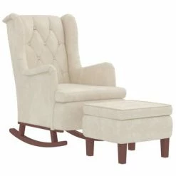 VidaXL Fauteuil avec pieds à bascule et tabouret Crème Velours 10 VidaXL Fauteuil avec pieds à bascule et tabouret Crème Velours -Fauteuils Soldes image 3 3121271