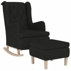 VidaXL Fauteuil avec pieds à bascule et tabouret Noir Tissu -Fauteuils Soldes image 3 3121274