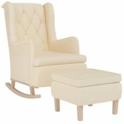 VidaXL Fauteuil avec pieds à bascule et tabouret Crème Tissu -Fauteuils Soldes image 3 3121281