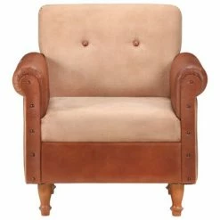 VidaXL Fauteuil Marron Cuir véritable et toile -Fauteuils Soldes image 3 320780