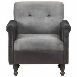 VidaXL Fauteuil Noir Cuir véritable et toile -Fauteuils Soldes image 3 320781
